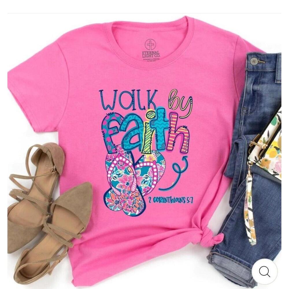 New Nwt Women's Christian Walk by Faith Pink Flip Flop T-shirt Summer x-Large